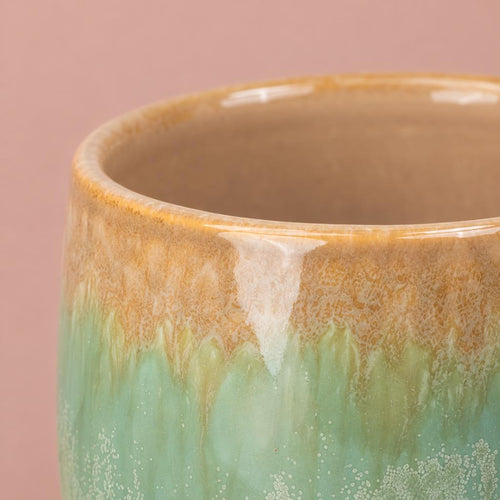 Beach Waves plant pot with coastal blue pattern and beach-inspired lower section