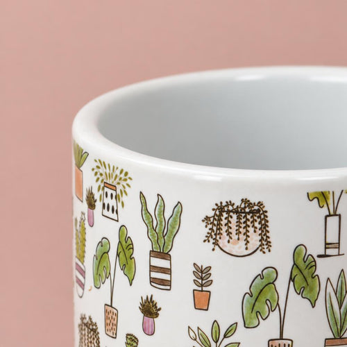 Botanical decorative pot with a defined top rim