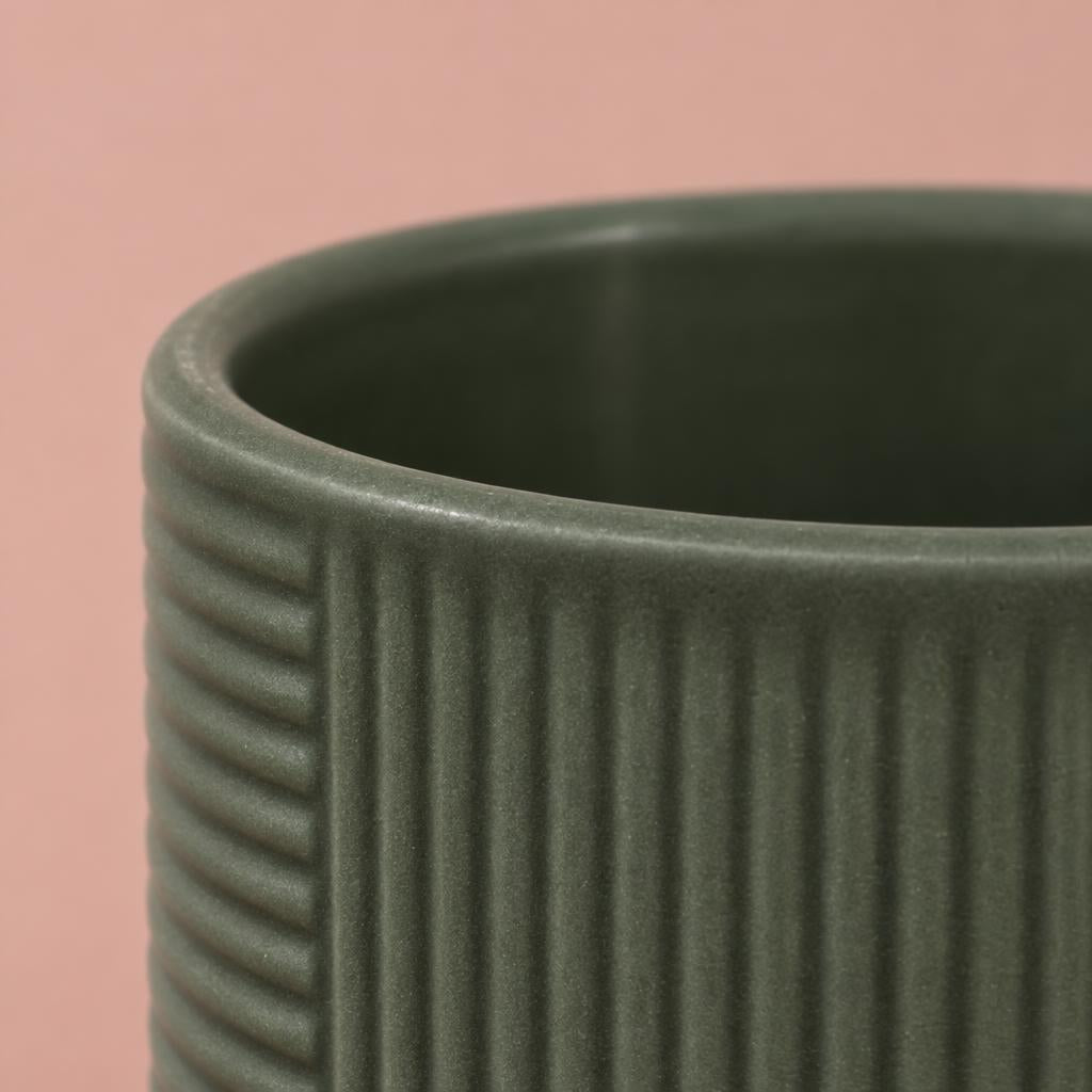 Grooves Indoor Plant Pot | Moss Green