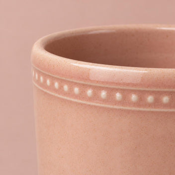Dotted Pink Clover plant pot with decorative detail beneath the rim