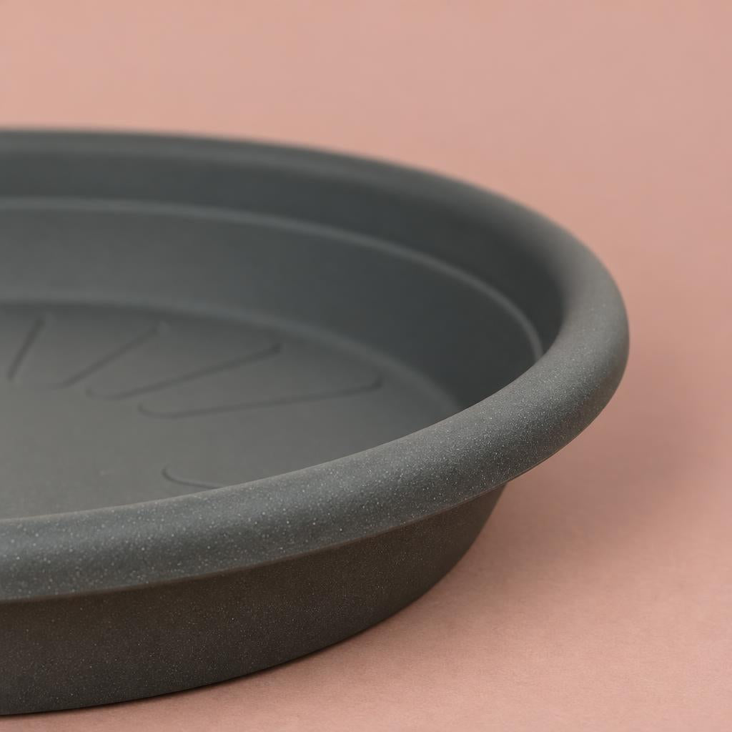Elho round plant saucer in graphite