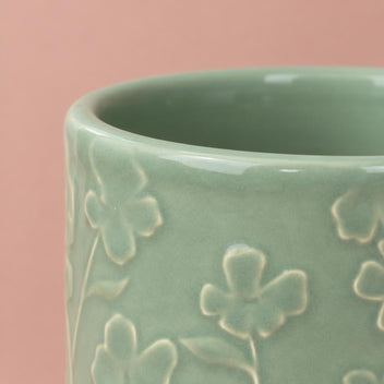 Betsy floral plant pot in pastel mint
