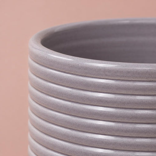 Berlin Ripple Pot with muted grey glaze and gently rounded sides