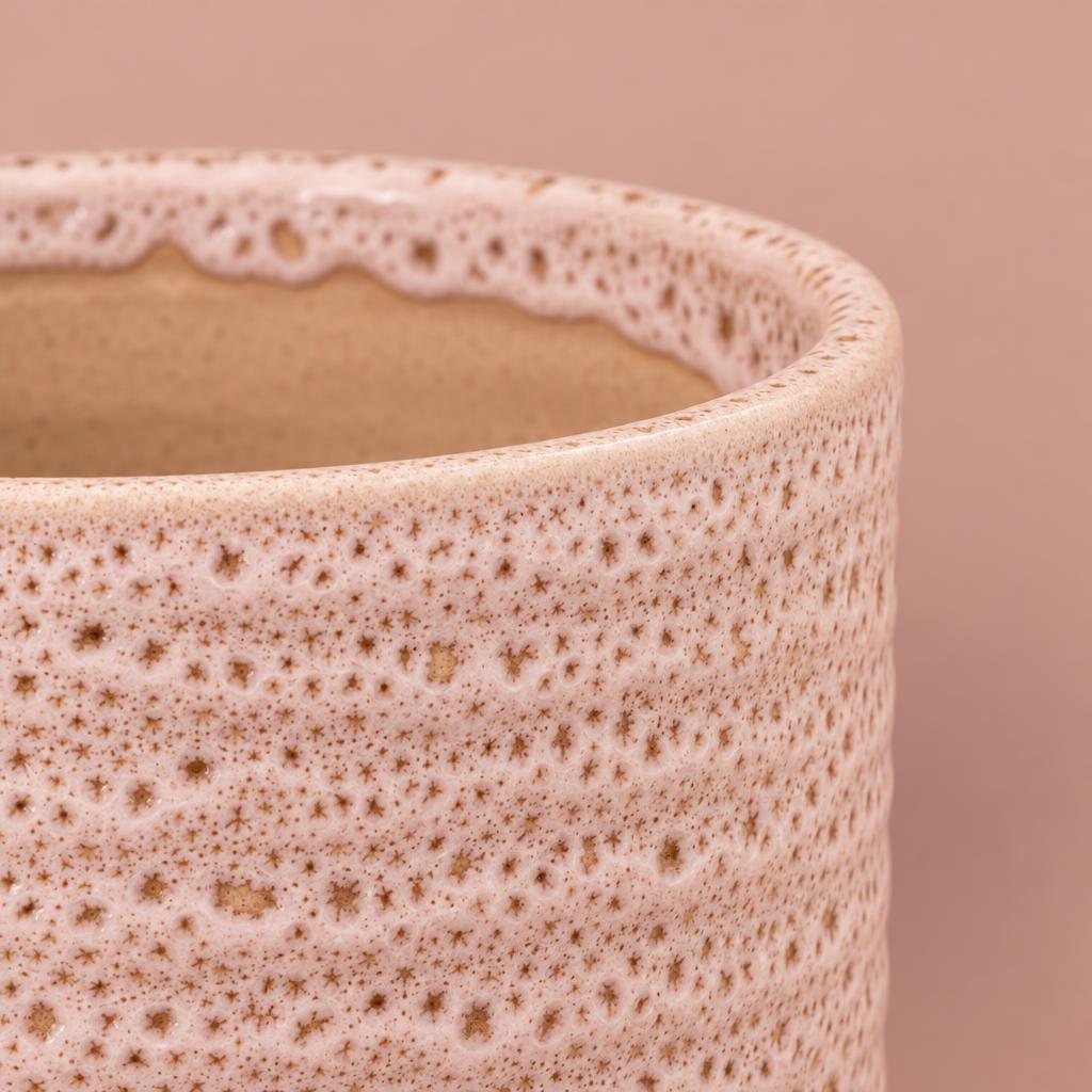 Morganite Glaze Pot in salmon pink with reactive glaze