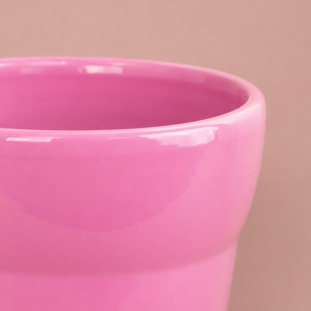 Pink Wide Rim plant pot in the 12cm size