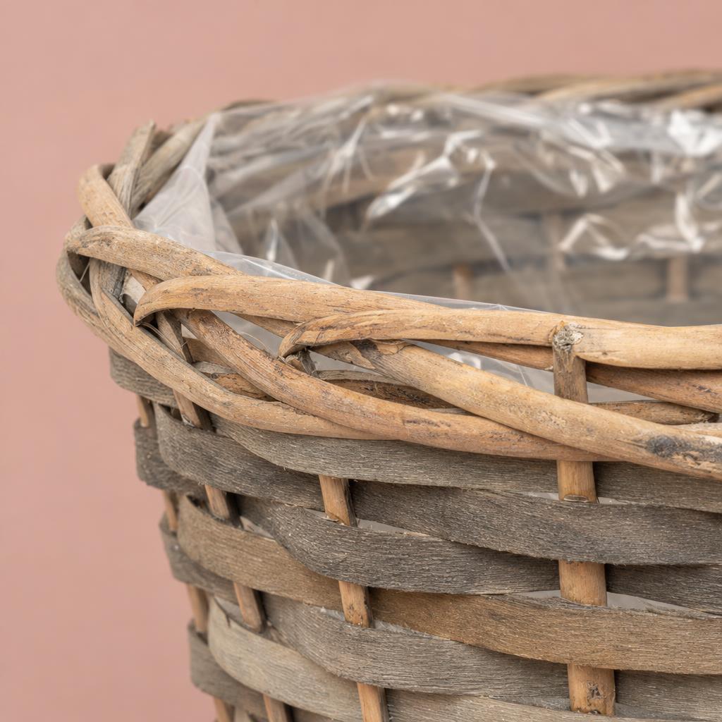 Brown wicker plant pot with an inner lining