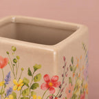 Square Floral Portuguese Pot in Stone with colourful floral decoration