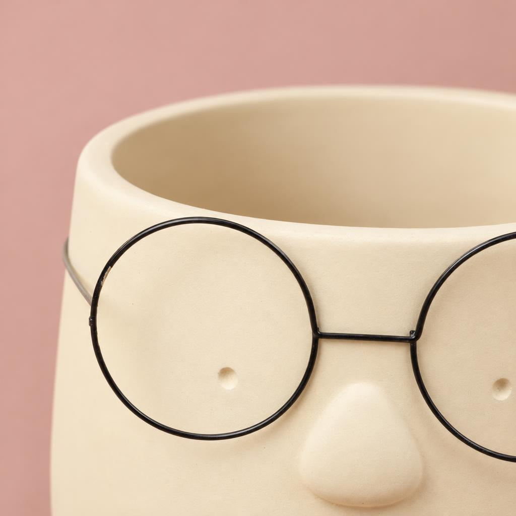 Happy Plant Pot with Glasses | Green